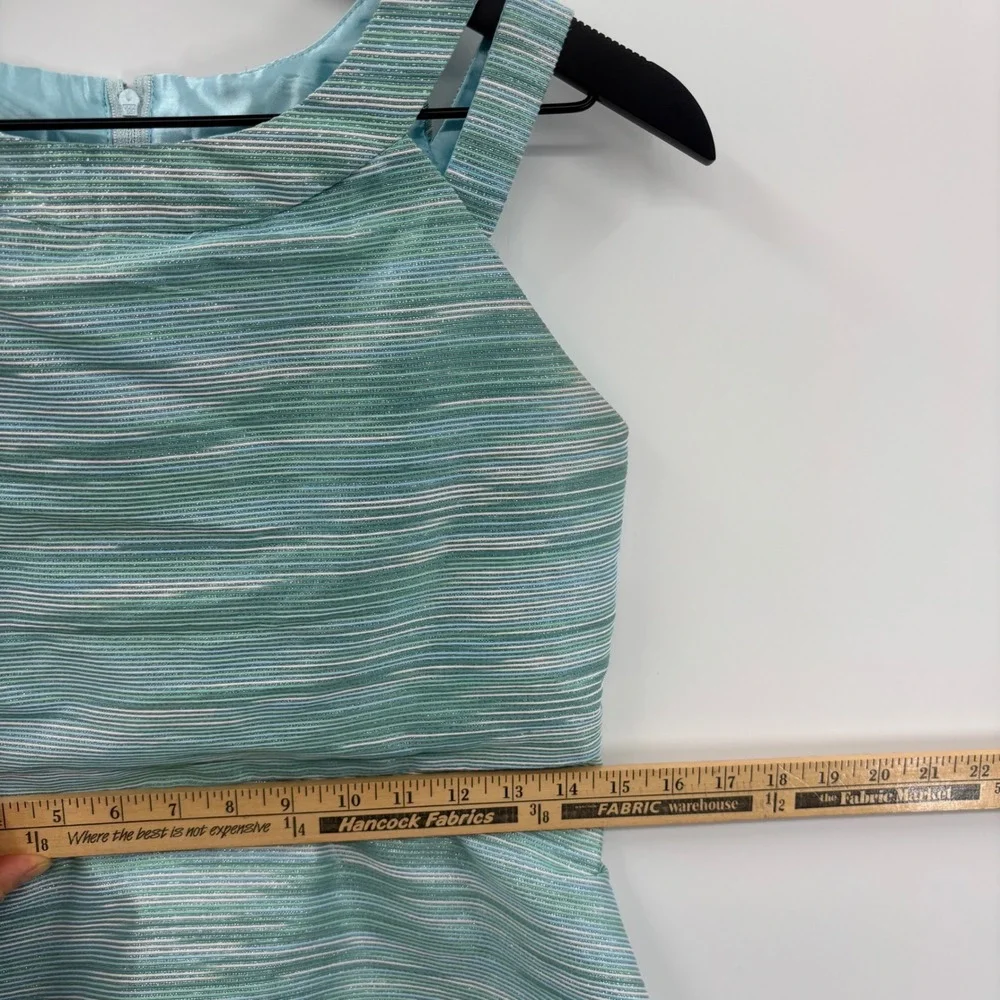 The Childrens Place Girls Striped Fit & Flare Party Dress Girls 16 Teal Metallic